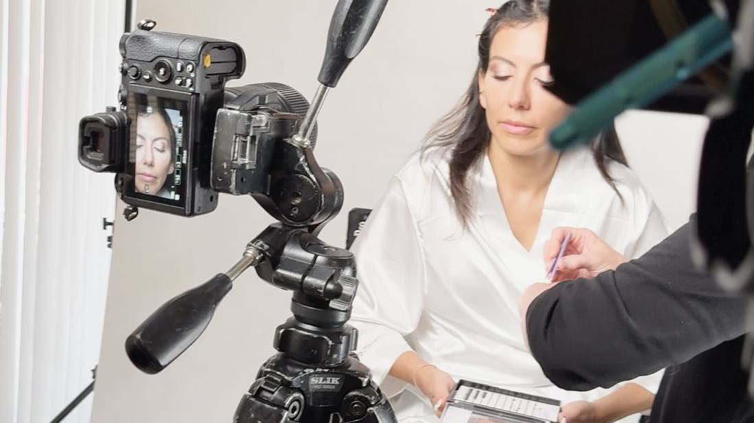 Interview lighting setup on a business production set